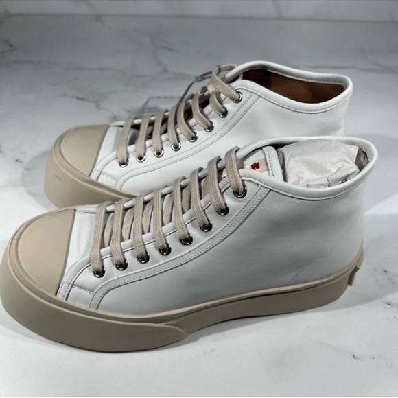 Marni Pablo High Top Logo White Leather Sneakers - Picture 4 of 12